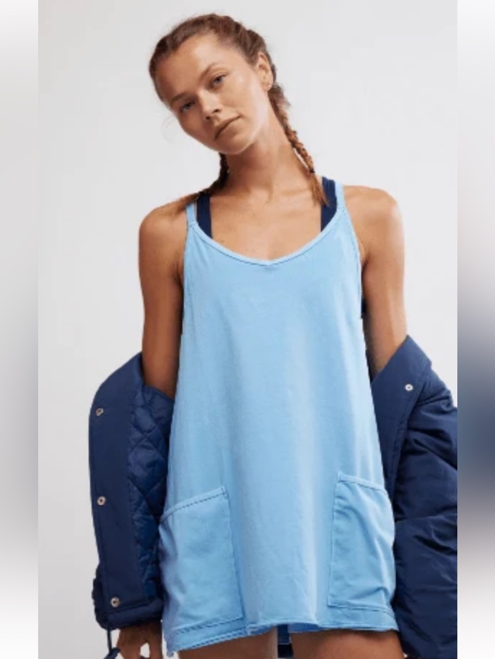 Free People Light Blue hotshot shorts romper